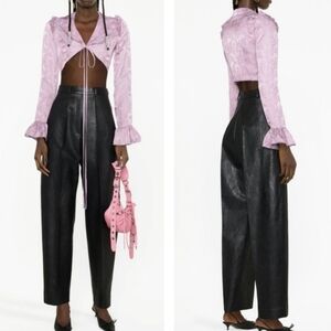 NWT KIM SHUI LILAC JACQUARD TIE FRONT CROPPED BLOUSE TOP